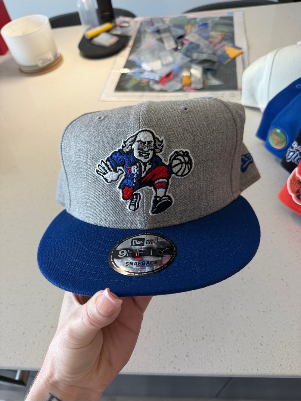 New Era Gray Crown Blue Visor Philadelphia Basketball Snapback